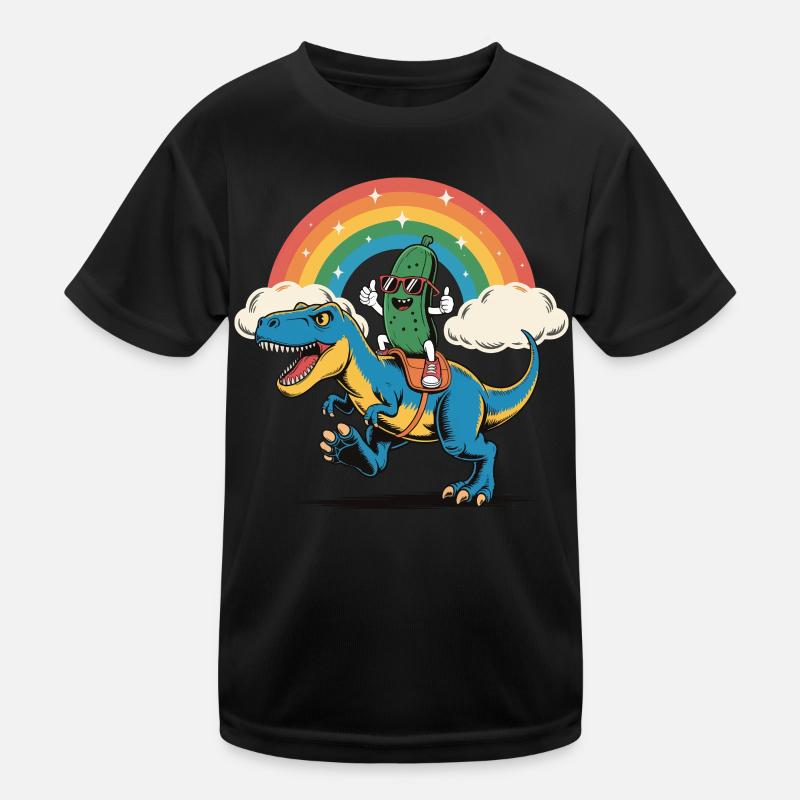 Cornichon Concombre chevauchant un dinosaure arc-en-ciel dessin animé T-shirt sport Enfant