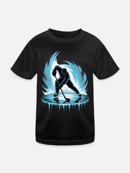 Cool Hockey Player Skating Skater Stick Puck - Kids Functional T-Shirt - black - Front