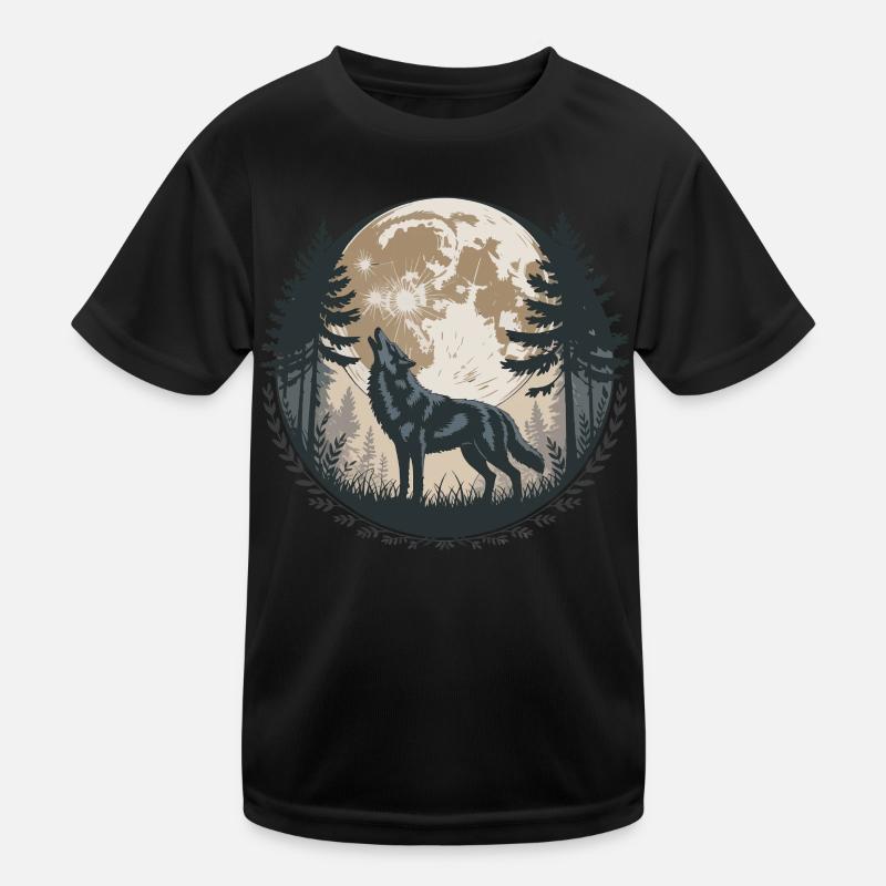 Heulender Wolf Vollmond Wald Silhouette Bäume Kinder Funktions-T-Shirt