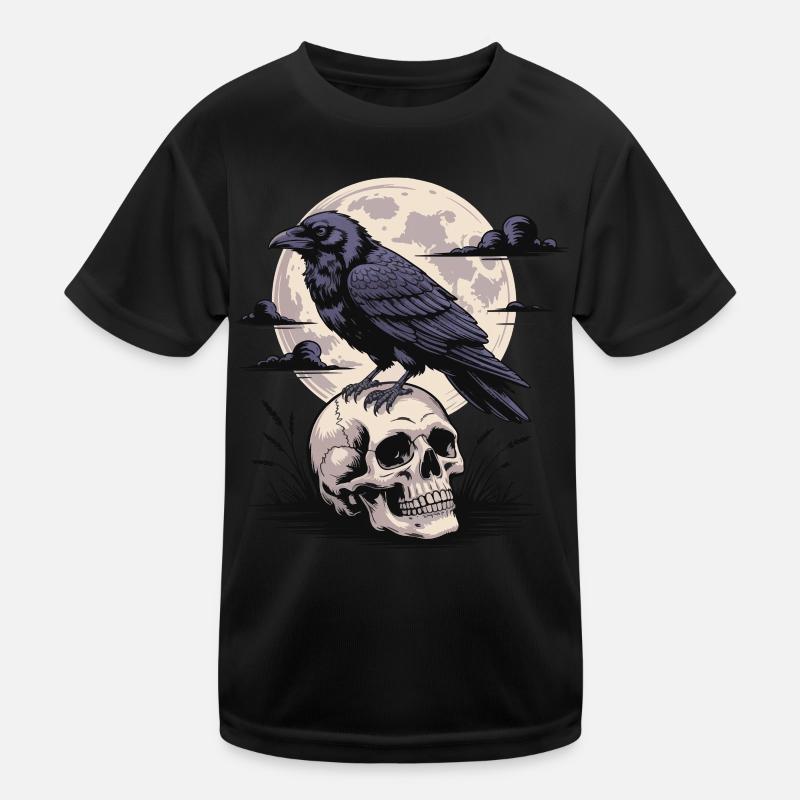 Schwarzer Rabe Totenschädel Vollmond Dunkel Gothic Emo Dunkel Kinder Funktions-T-Shirt