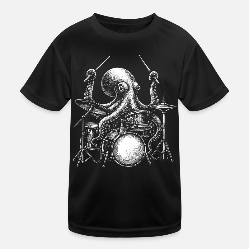 Drummer Octopus Drum Set Musician Percussion Kids Functional T-Shirt