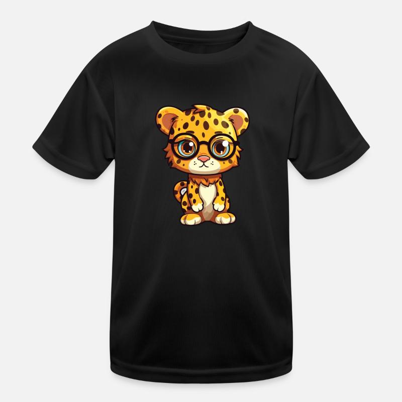 Léopard à lunettes Dessin animé Kawaii Illustration T-shirt sport Enfant