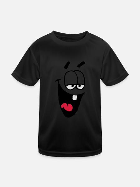 Lachendes Comic Gesicht Schadenfreude Auslachen - Kinder Funktions-T-Shirt - Schwarz - Vorne
