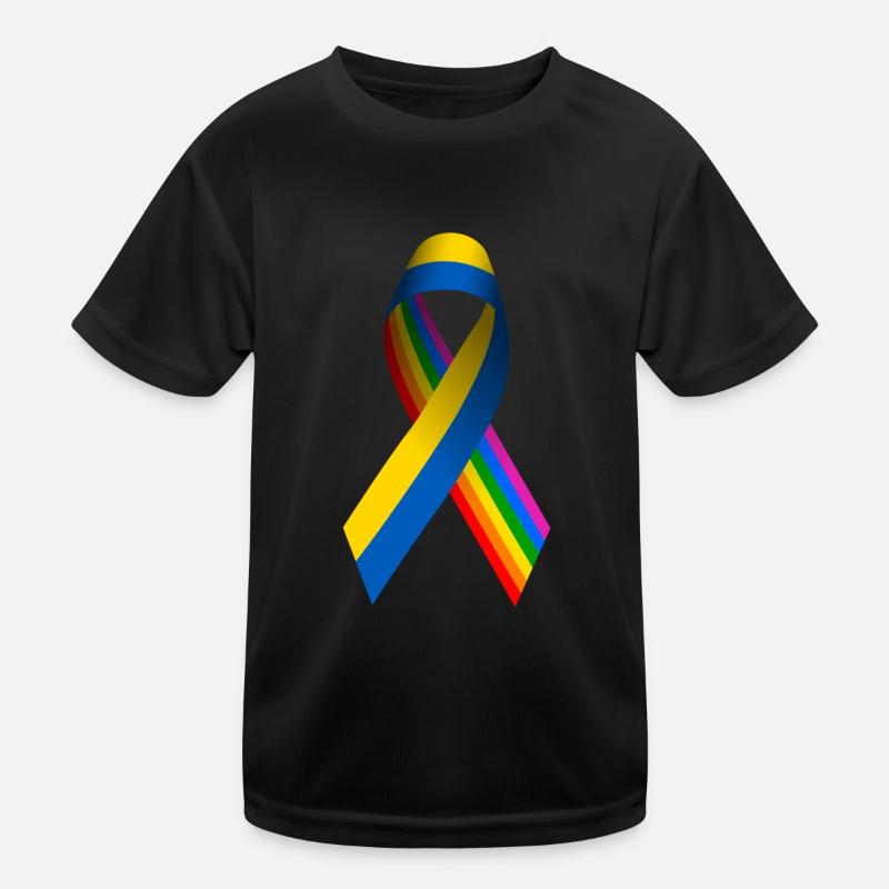 Ukrainische Friedensschleife mit Regenbogenfahne Kinder Funktions-T-Shirt