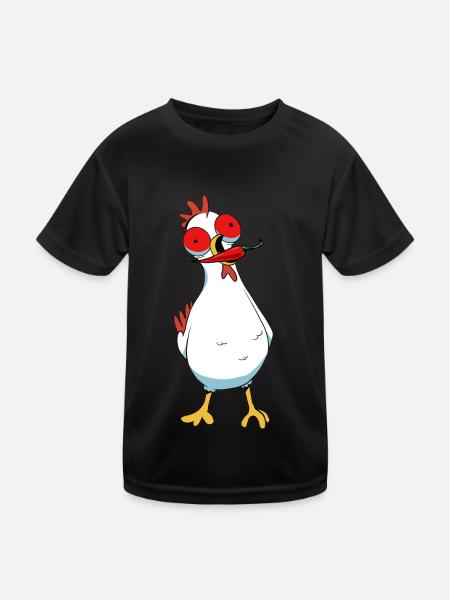 Peperoni Chili Huhn Heiß Geflügel Federvieh scharf - Kinder Funktions-T-Shirt - Schwarz - Vorne
