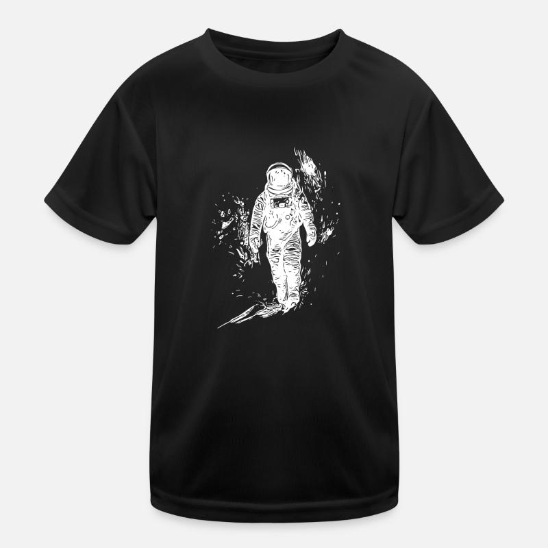 Lonely astronaut walk in moondust desert - Kids Functional T-Shirt - black