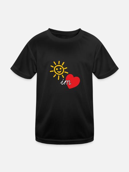Sonne im Herzen, Sommer, Fröhlichkeit, Güte - Kinder Funktions-T-Shirt - Schwarz - Vorne