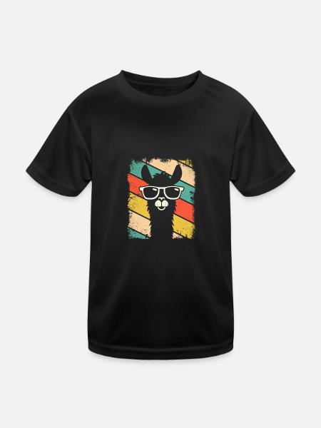 Retro Lama Alpaca with Sunglasses Lama Alpaka - Kids Functional T-Shirt - black - Front
