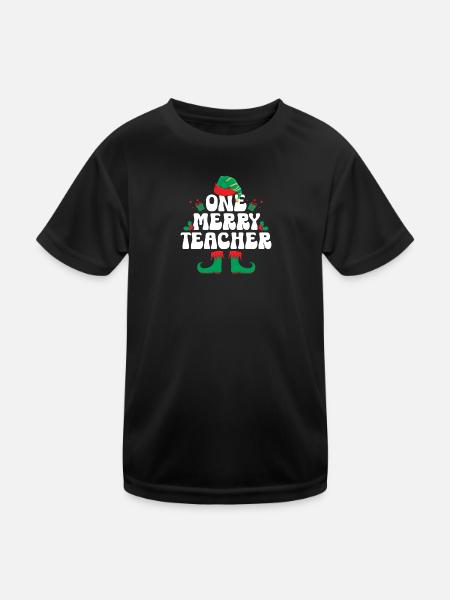 One Merry Teacher Elf Christmas teacher - Kids Functional T-Shirt - black - Front