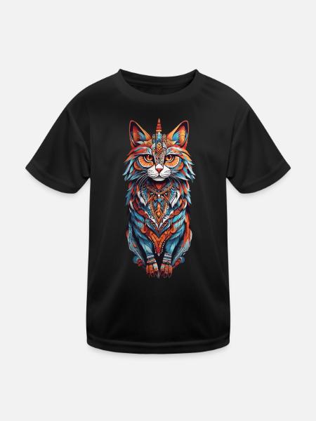 Mystische Katze Schamanismus & Spirit Design - Kinder Funktions-T-Shirt - Schwarz