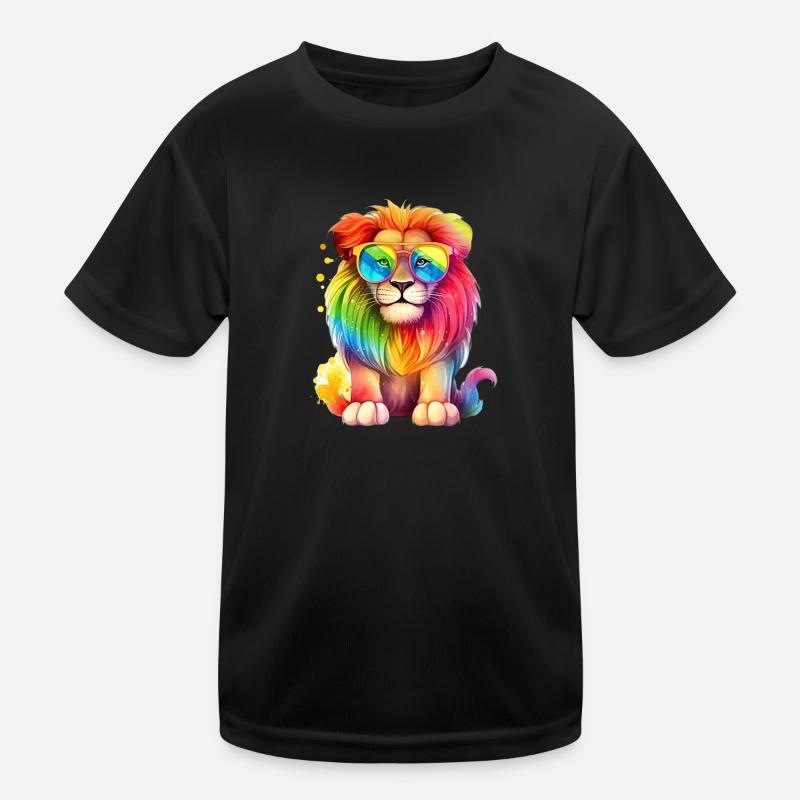 Lion coloré cool avec des lunettes de soleil T-shirt sport Enfant