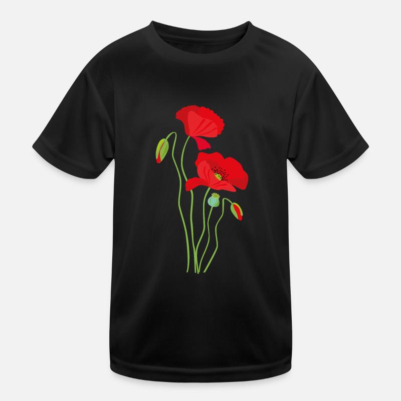 Mohn - Blumendesign - Kinder Funktions-T-Shirt - Schwarz