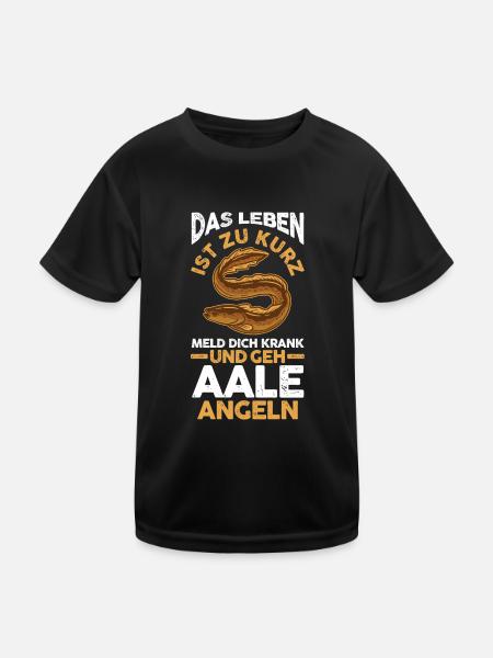 Angeln Angler Aal - Kinder Funktions-T-Shirt - Schwarz - Vorne