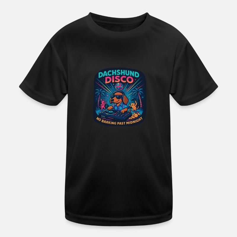 Dachshund Disco – No barking at night - Kids Functional T-Shirt - black