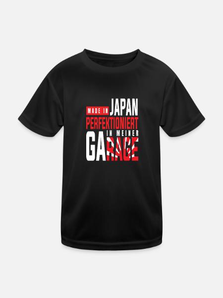 Made in Japan perfektioniert in meiner Garage - Kinder Funktions-T-Shirt - Schwarz - Vorne