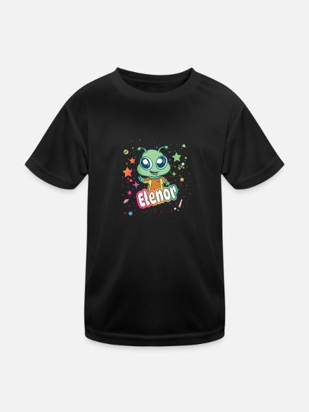 ELENOR - Beautiful Girl Name with Cute Alien - Kids Functional T-Shirt - black - Front