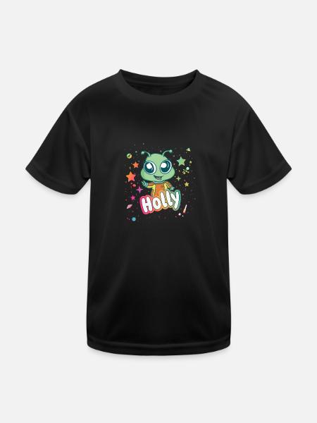 HOLLY - Beautiful girl name with cute alien - Kids Functional T-Shirt - black - Front