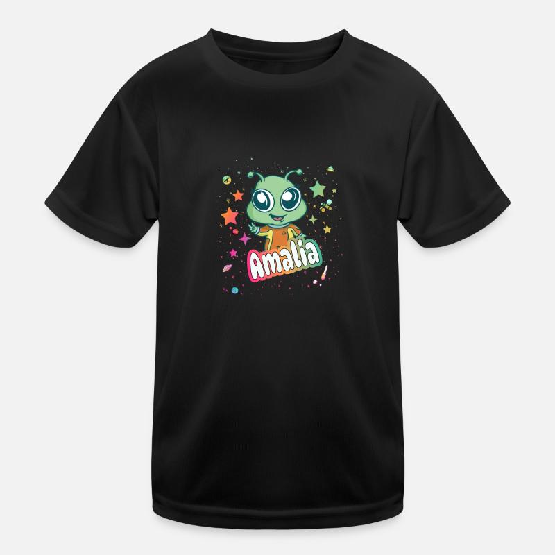 AMALIA - Schöner Mädchen Name mit süßem Alien Kinder Funktions-T-Shirt