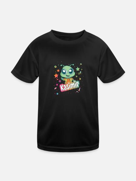 KASIMIR - Schöner Junge Name mit süßem Alien - Kinder Funktions-T-Shirt - Schwarz - Vorne