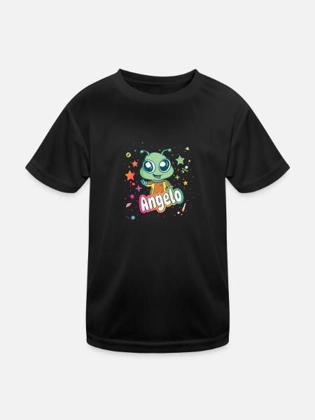 ANGELO - Beautiful boy name with cute alien - Kids Functional T-Shirt - black - Front