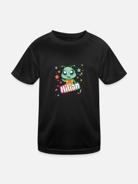 MILIAN - Beau nom de garçon avec extraterrestre mignon - T-shirt sport Enfant - noir - Devant