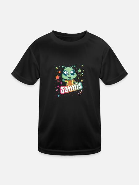 JANNIS - Beautiful boy name with cute alien - Kids Functional T-Shirt - black - Front