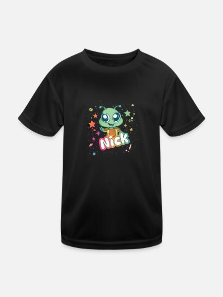 NICK - Beautiful boy name with cute alien - Kids Functional T-Shirt - black - Front