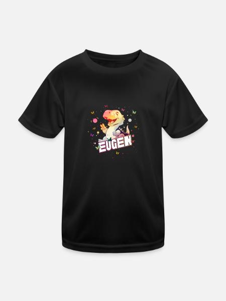 EUGEN - Beau prénom de garçon avec mignon DINO T-REX - T-shirt sport Enfant - noir - Devant