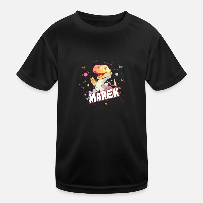 MAREK - Schöner Junge Name mit süßem DINO T-REX Kinder Funktions-T-Shirt