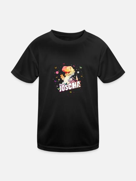 JOSCHA - Beau prénom de garçon avec mignon DINO T-REX - T-shirt sport Enfant - noir - Devant