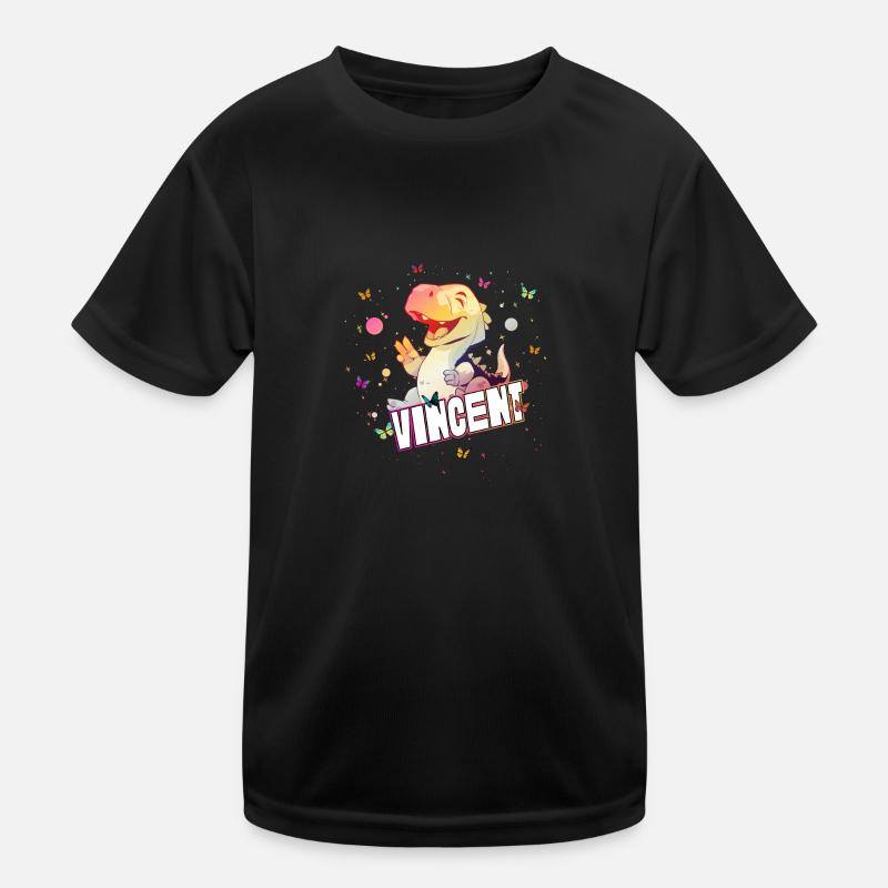 VINCENT - Schöner Junge Name mit süßem DINO T-REX Kinder Funktions-T-Shirt