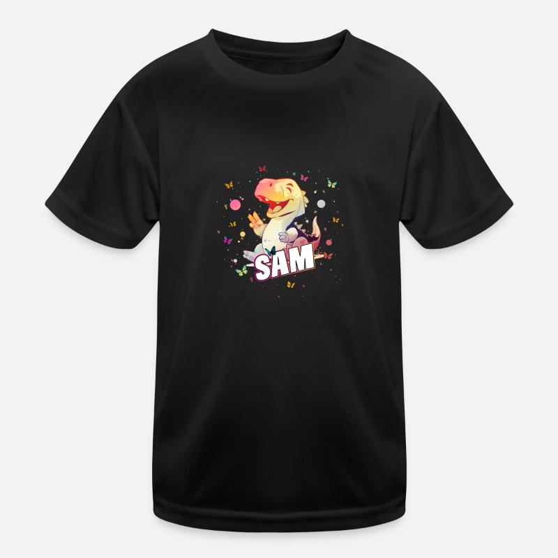 SA M - Schöner Junge Name mit süßem DINO T-REX Kinder Funktions-T-Shirt