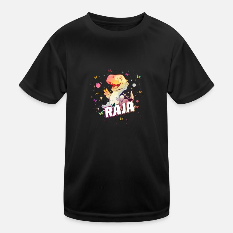 RAJA - Schöner MÄDCHEN Name mit süßem DINO T-REX Kinder Funktions-T-Shirt