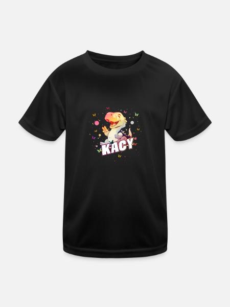 KACY - Beau prénom de FILLE avec mignon DINO T-REX - T-shirt sport Enfant - noir - Devant