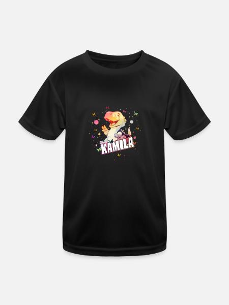 KAMILA - Beau nom de FILLE avec un DINO mignon - T-shirt sport Enfant - noir - Devant