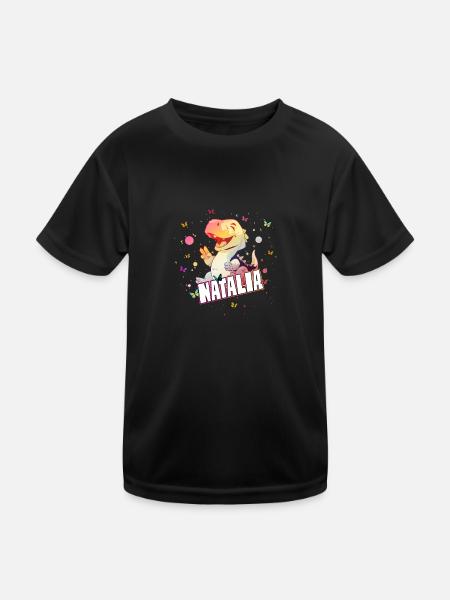 NATALIA - Beautiful GIRL name with cute DINO - Kids Functional T-Shirt - black - Front