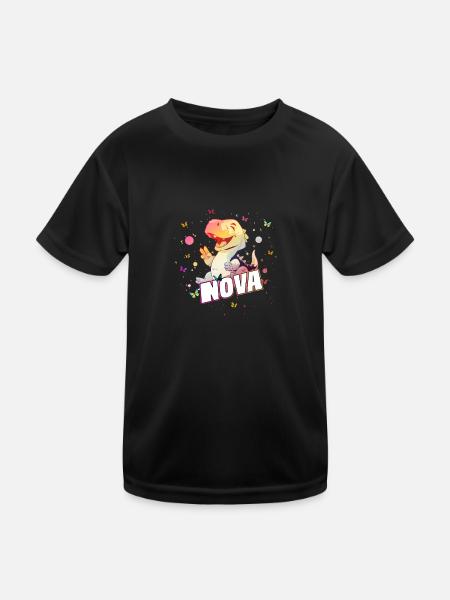 NOVA - Beautiful GIRL name with cute DINO - Kids Functional T-Shirt - black - Front