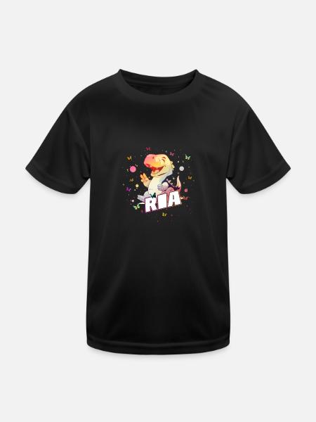 RIA - Beau nom de FILLE avec mignon DINO - T-shirt sport Enfant - noir - Devant