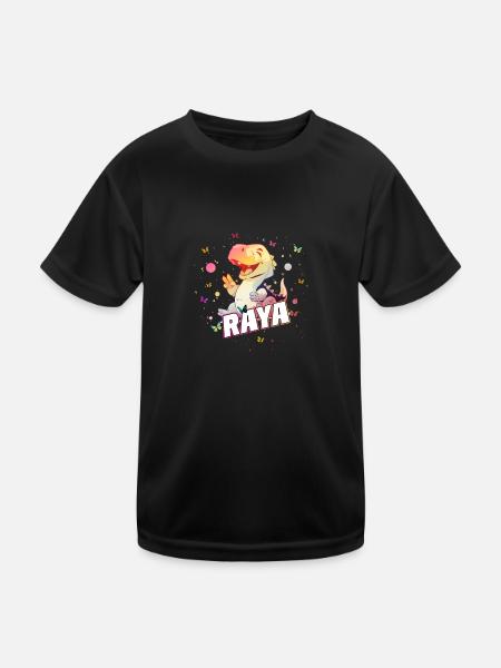 RAYA - Beau nom de FILLE avec un DINO mignon - T-shirt sport Enfant - noir - Devant
