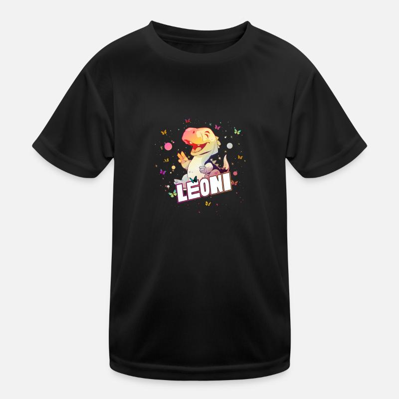 LEONI - Schöner MÄDCHEN Name mit süßem DINO Kinder Funktions-T-Shirt