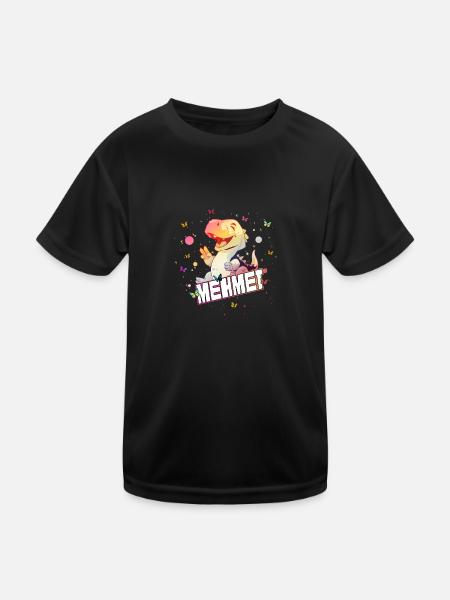 MEHMET - Schöner JUNGEN Name mit süßem DINO - Kinder Funktions-T-Shirt - Schwarz - Vorne