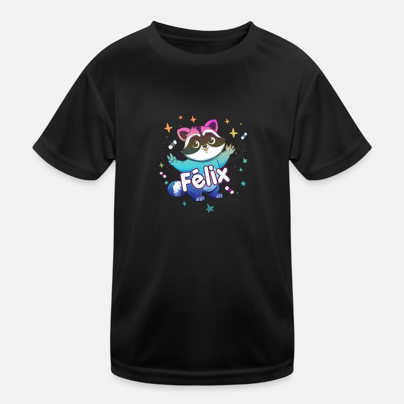FÉLIX - Schöner Jungen Name mit süßem Waschbär Kinder Funktions-T-Shirt