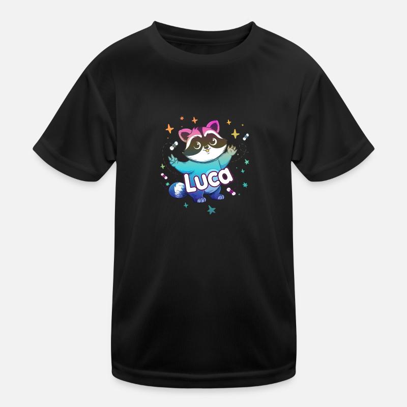 LUCA - Schöner Jungen Name mit süßem Waschbär Kinder Funktions-T-Shirt