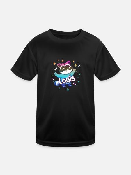 LOUIS - Beautiful boy name with cute raccoon - Kids Functional T-Shirt - black - Front