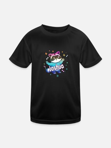 JOSHUA - Schöner Jungen Name mit süßem Waschbär - Kinder Funktions-T-Shirt - Schwarz - Vorne