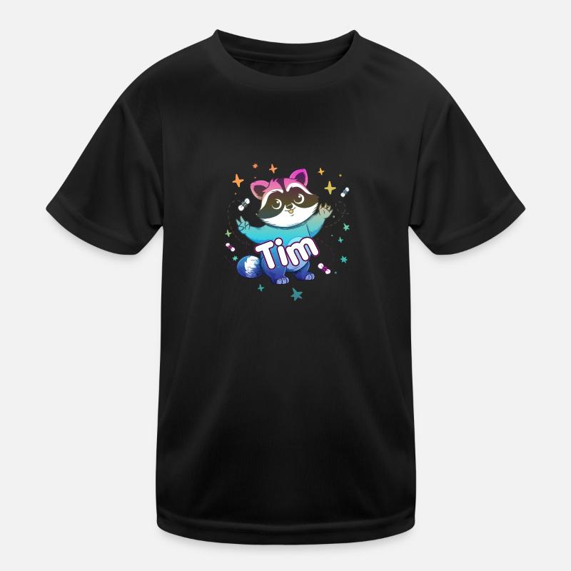 TIM - Schöner Jungen Name mit süßem Waschbär Kinder Funktions-T-Shirt
