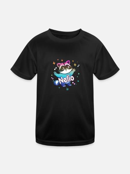 NELIO - Beautiful boy name with cute raccoon - Kids Functional T-Shirt - black - Front