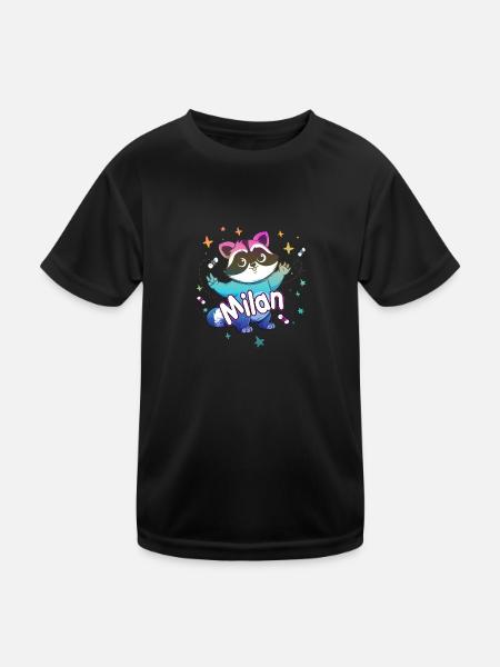 MILAN - Beautiful boy name with cute raccoon - Kids Functional T-Shirt - black - Front