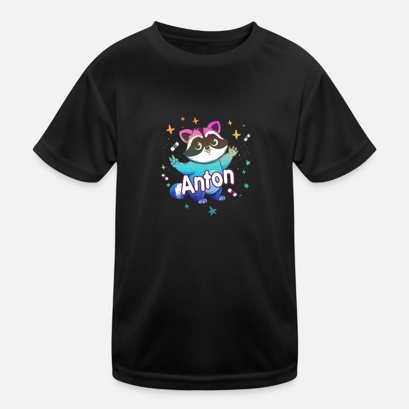 ANTON - Beautiful boy name with cute raccoon Kids Functional T-Shirt