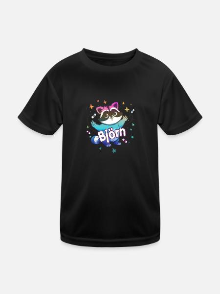 BJÖRN - Schöner Jungen Name mit süßem Waschbär - Kinder Funktions-T-Shirt - Schwarz - Vorne